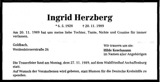 Herzberg Ingrid1928-1989 Todesanzeige